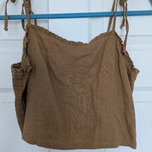 Aerie Brown Linen Crop Tank with Ruffles and Bows - Large